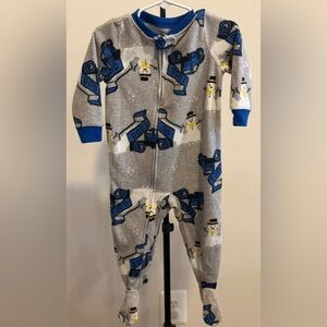 Carter's Gray Fleece Footie with Blue Trucks and Snowmen